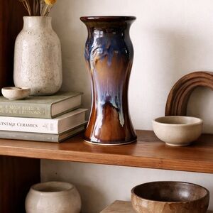 Bill Campbell Studio Pottery 7.5” Inch Vase Signed Drip Glaze Artisan Wabi Sabi